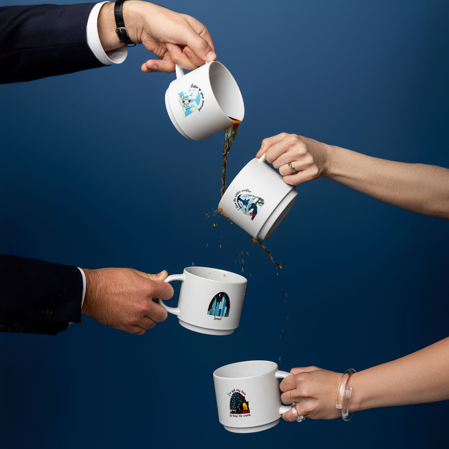 Coffee Mugs - stackable - set of four