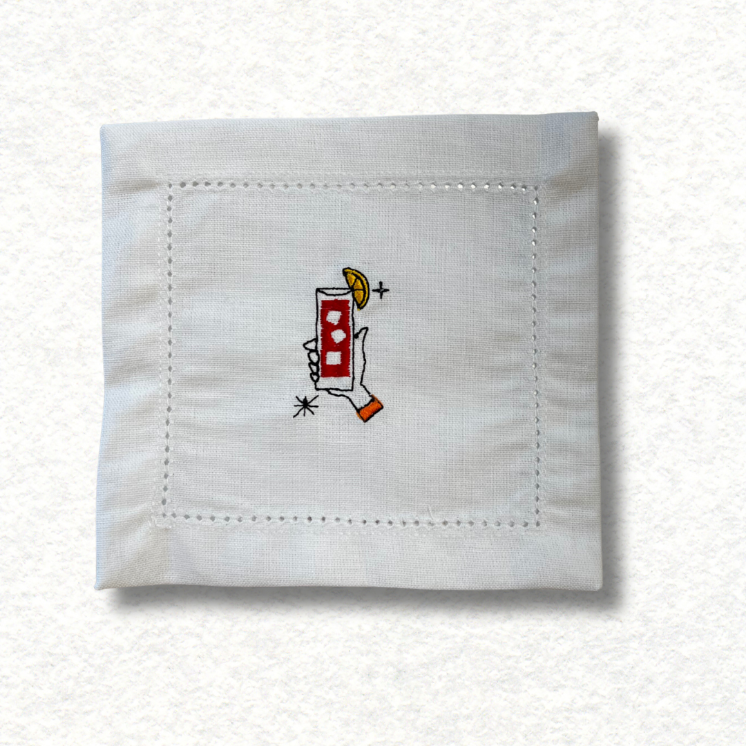 Cocktail coasters - embroidered "Auld Lang Syne"