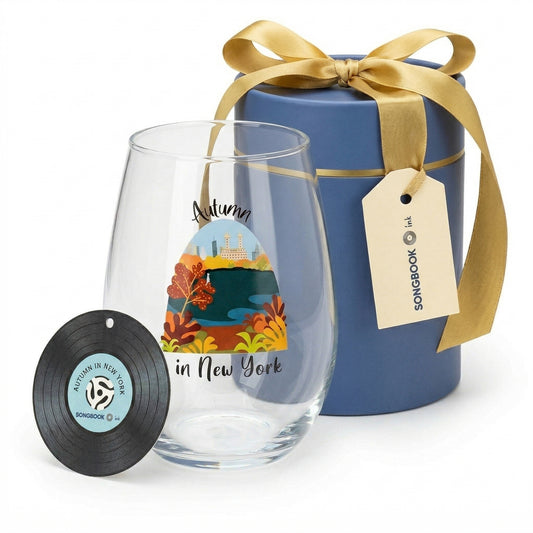 Stemless Wine Glasses for Music Lovers | Songbook Ink “Autumn In New York”
