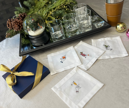 Cocktail coasters - embroidered "Auld Lang Syne"