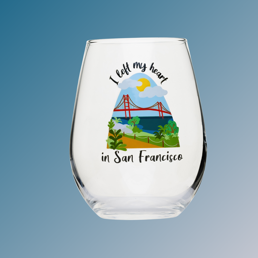 Stemless wine glass  "I Left My Heart in San Francisco"