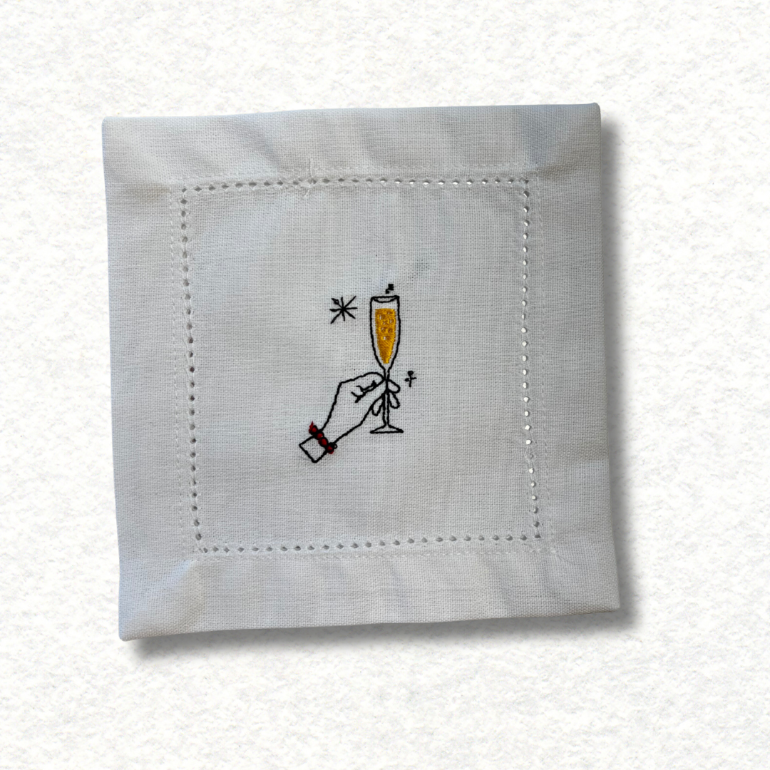 Cocktail coasters - embroidered "Auld Lang Syne"