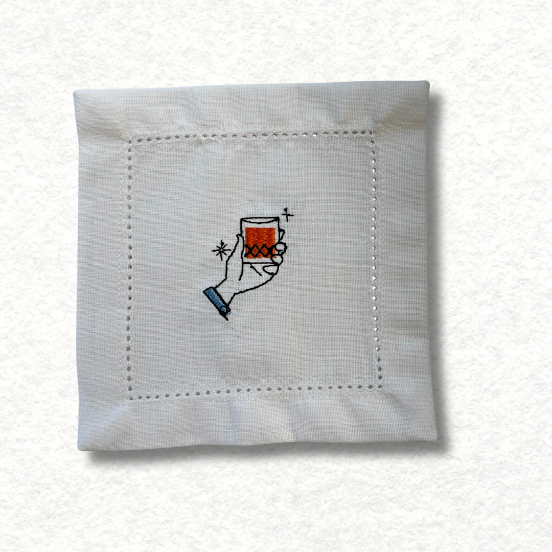 Cocktail coasters - embroidered "Auld Lang Syne"