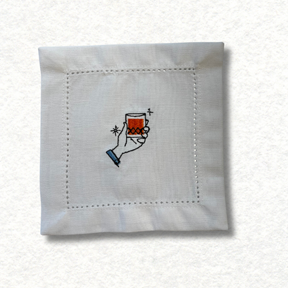 Cocktail coasters - embroidered "Auld Lang Syne"