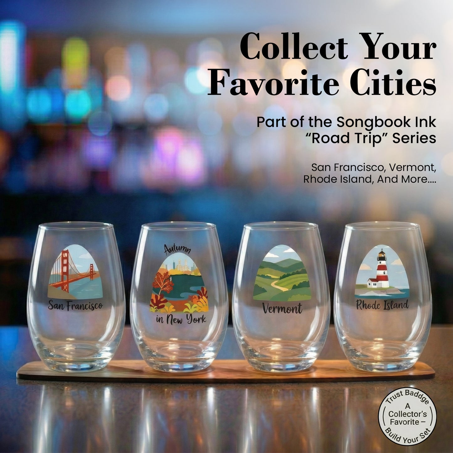 Stemless Wine Glasses for Music Lovers | Songbook Ink “I Left My Heart In San Francisco”