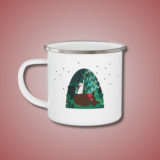 Jingle Bells Enamel Cup | Christmas Mug for Kids & Animal Lovers