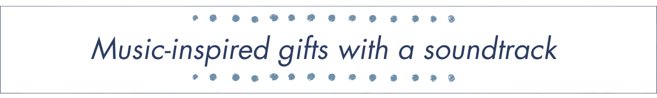 Text 'Music-inspired gifts with a soundtrack' on a white background