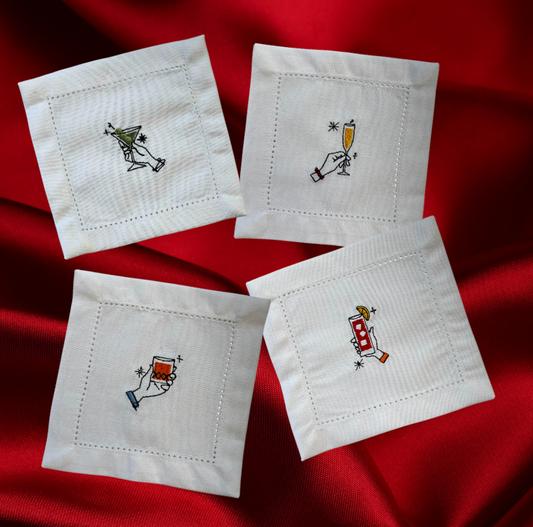 Cocktail coasters - embroidered "Auld Lang Syne"