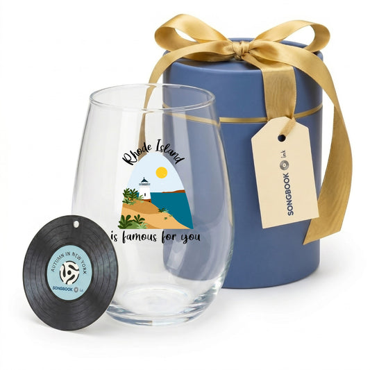 Stemless Wine Glasses for Music Lovers | Songbook Ink “Rhode Island Is Famous For You”