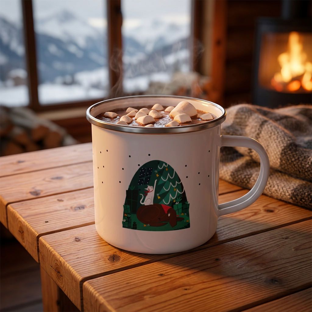 Jingle Bells Enamel Cup | Christmas Mug for Kids & Animal Lovers